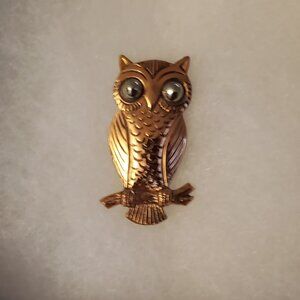 Vintage 1960s Owl Brooch Pin Solid Copper Bell Trading Marked MCM Bird Animal